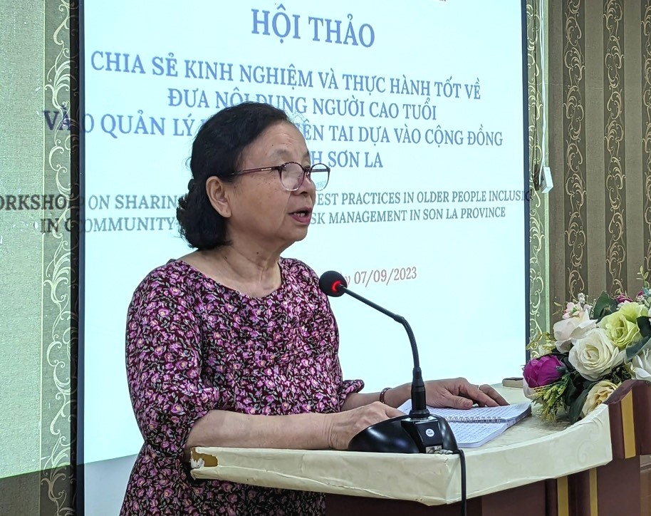 Đại diện Tổ chức HAI nhấn mạnh sự cần thiết đưa NCT vào quản lí rủi ro thiên tai dựa vào cộng đồng