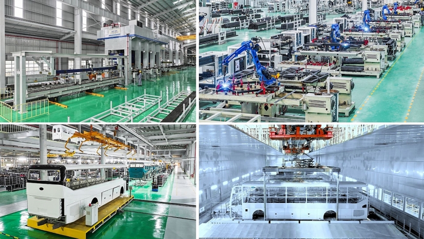 Dây chuyền dập liên hợp, hàn, lắp ráp và nhúng sơn tĩnh điện tại Nhà máy THACO Bus