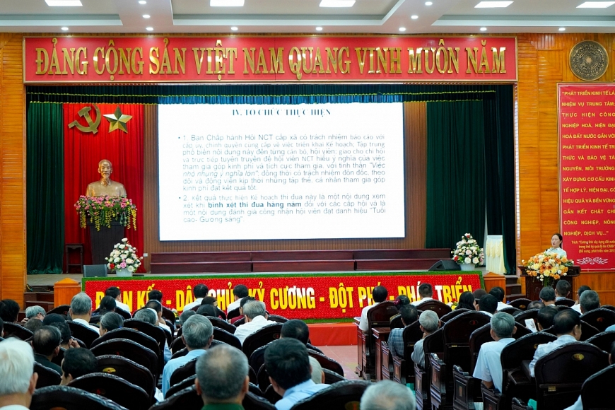 Bà Nguyễn Thị Tỉnh, Phó Chủ tịch Hội Người cao tuổi tỉnh Ninh Bình trình bày Đề án